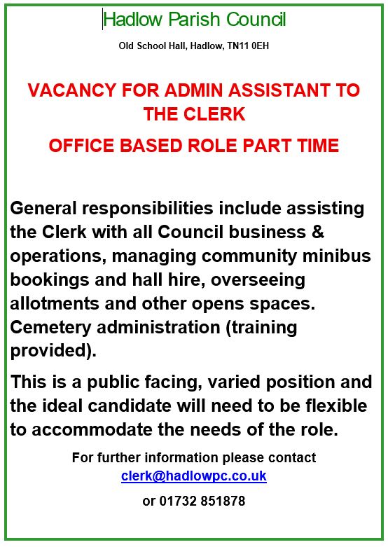 Vacancy for an Admin Assistant to the Clerk